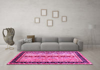 Machine Washable Abstract Pink Contemporary Rug, wshcon3085pnk