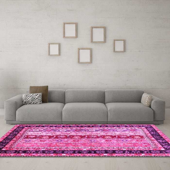 Machine Washable Abstract Pink Contemporary Rug in a Living Room, wshcon3085pnk