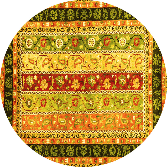 Round Machine Washable Abstract Yellow Contemporary Rug, wshcon3085yw