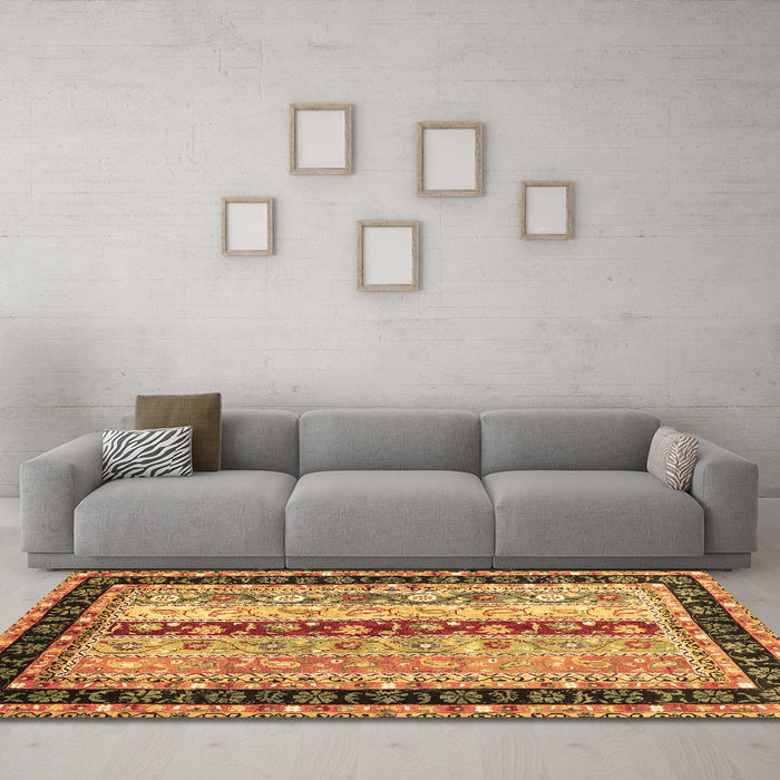 Machine Washable Abstract Brown Contemporary Rug in a Living Room,, wshcon3085brn
