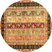 Round Machine Washable Abstract Brown Contemporary Rug, wshcon3085brn