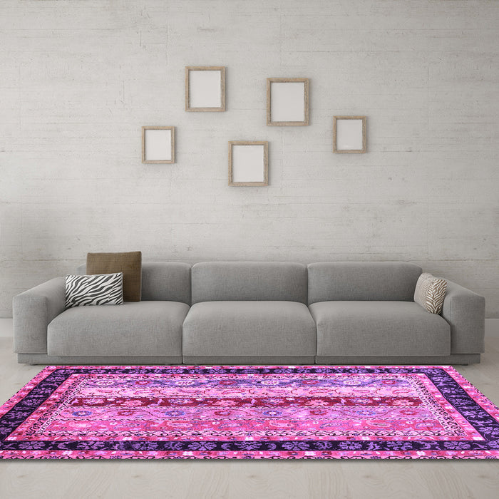 Machine Washable Abstract Purple Contemporary Area Rugs in a Living Room, wshcon3085pur
