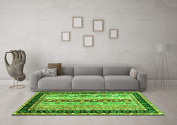 Machine Washable Abstract Green Contemporary Area Rugs in a Living Room,, wshcon3085grn