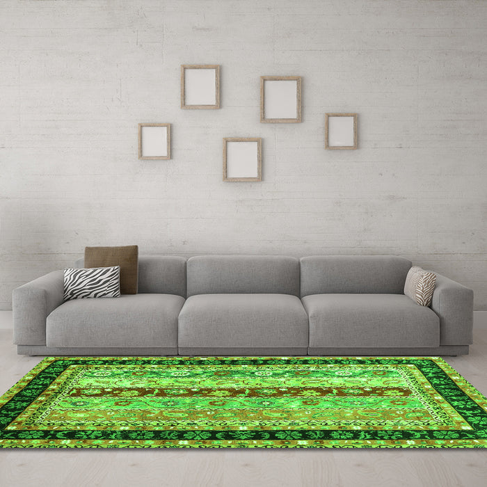 Machine Washable Abstract Green Contemporary Area Rugs in a Living Room,, wshcon3085grn