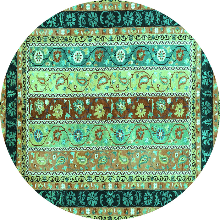 Round Machine Washable Abstract Turquoise Contemporary Area Rugs, wshcon3085turq