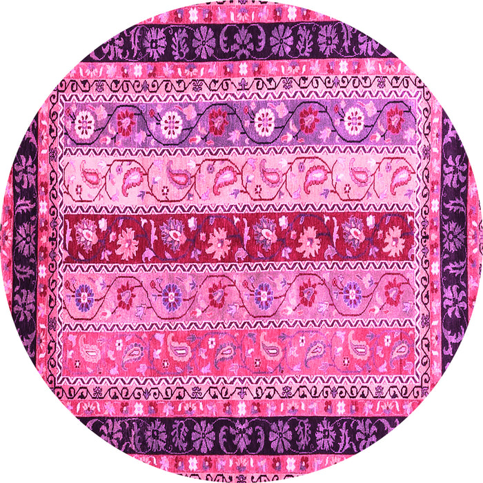Round Machine Washable Abstract Pink Contemporary Rug, wshcon3085pnk