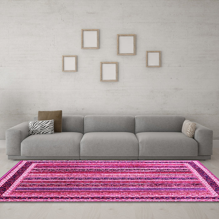 Machine Washable Abstract Pink Contemporary Rug in a Living Room, wshcon3086pnk