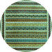 Round Abstract Turquoise Contemporary Rug, con3086turq