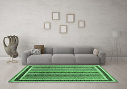 Machine Washable Abstract Emerald Green Contemporary Area Rugs in a Living Room,, wshcon3086emgrn