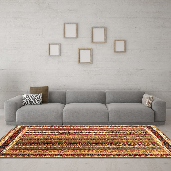 Machine Washable Abstract Brown Contemporary Rug in a Living Room,, wshcon3086brn