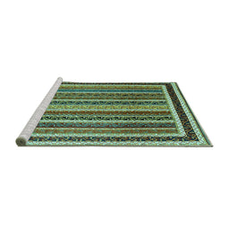 Sideview of Machine Washable Abstract Turquoise Contemporary Area Rugs, wshcon3086turq