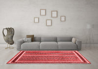 Machine Washable Abstract Red Contemporary Rug, wshcon3086red