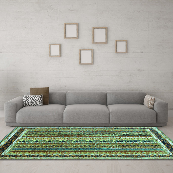Machine Washable Abstract Turquoise Contemporary Area Rugs in a Living Room,, wshcon3086turq