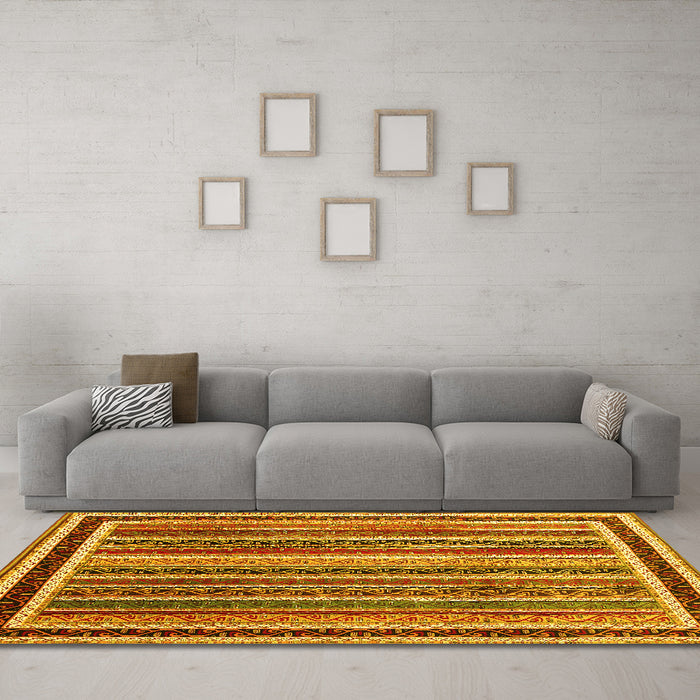 Machine Washable Abstract Yellow Contemporary Rug in a Living Room, wshcon3086yw