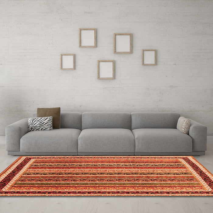 Machine Washable Abstract Orange Contemporary Area Rugs in a Living Room, wshcon3086org