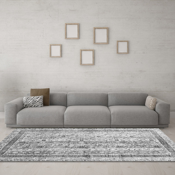 Machine Washable Abstract Gray Contemporary Rug in a Living Room,, wshcon3087gry