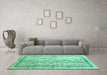 Machine Washable Abstract Turquoise Contemporary Area Rugs in a Living Room,, wshcon3087turq