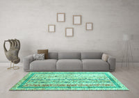 Machine Washable Abstract Turquoise Contemporary Rug, wshcon3087turq