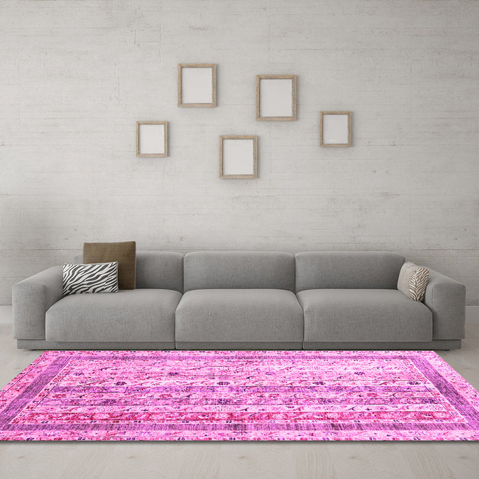 Machine Washable Abstract Pink Contemporary Rug in a Living Room, wshcon3087pnk
