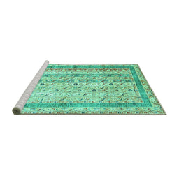Sideview of Machine Washable Abstract Turquoise Contemporary Area Rugs, wshcon3087turq