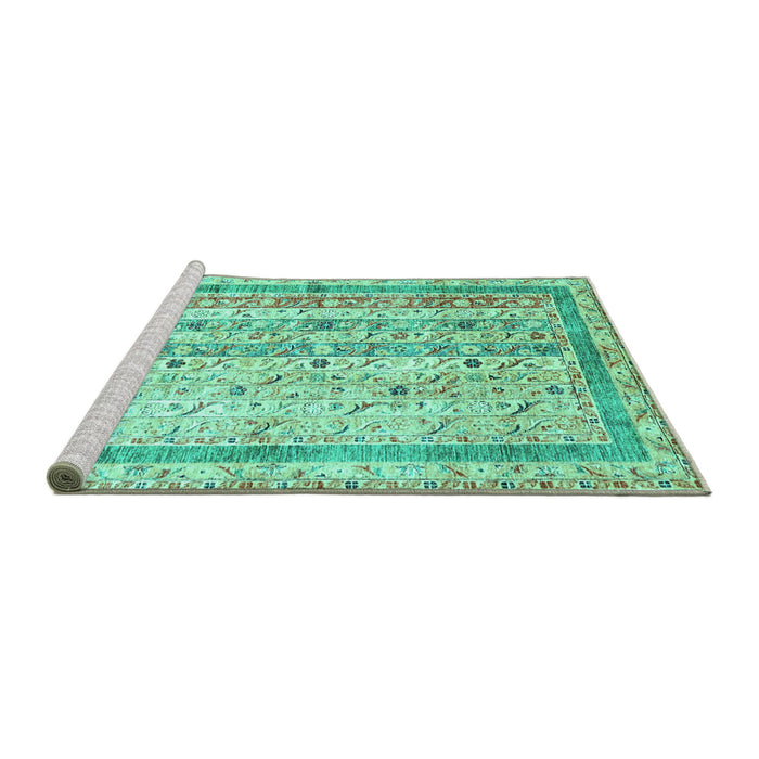 Sideview of Machine Washable Abstract Turquoise Contemporary Area Rugs, wshcon3087turq
