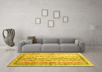 Machine Washable Abstract Yellow Contemporary Rug, wshcon3087yw