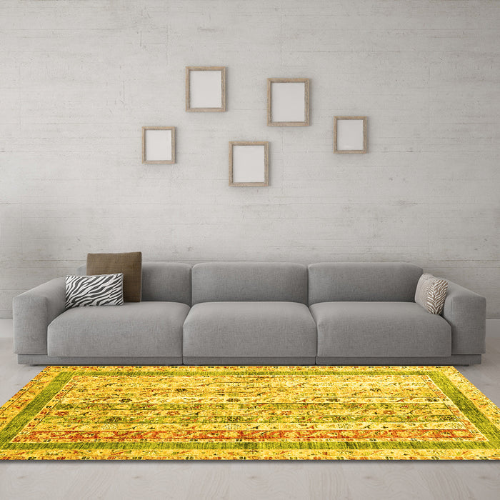 Machine Washable Abstract Yellow Contemporary Rug in a Living Room, wshcon3087yw