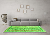 Machine Washable Abstract Green Contemporary Rug, wshcon3087grn