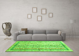 Machine Washable Abstract Green Contemporary Area Rugs in a Living Room,, wshcon3087grn