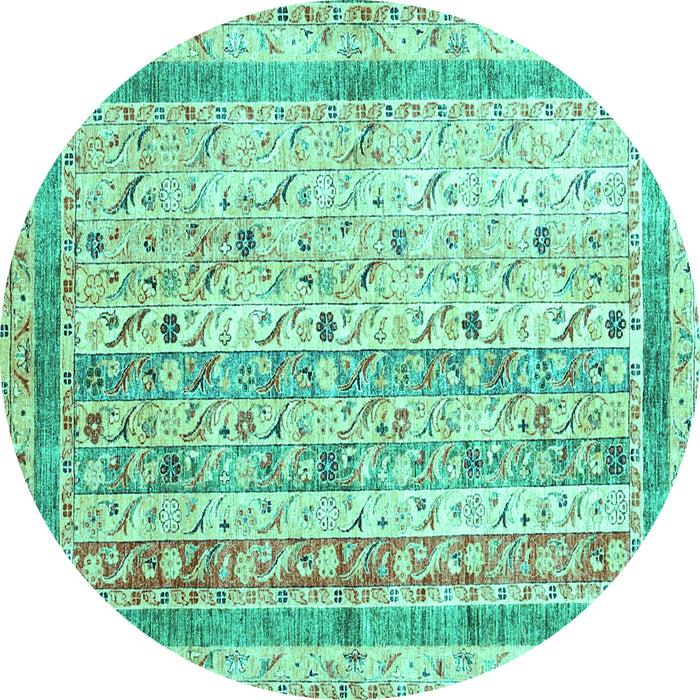 Round Machine Washable Abstract Turquoise Contemporary Area Rugs, wshcon3087turq
