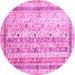 Round Machine Washable Abstract Pink Contemporary Rug, wshcon3087pnk