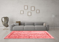 Machine Washable Abstract Red Contemporary Rug, wshcon3087red