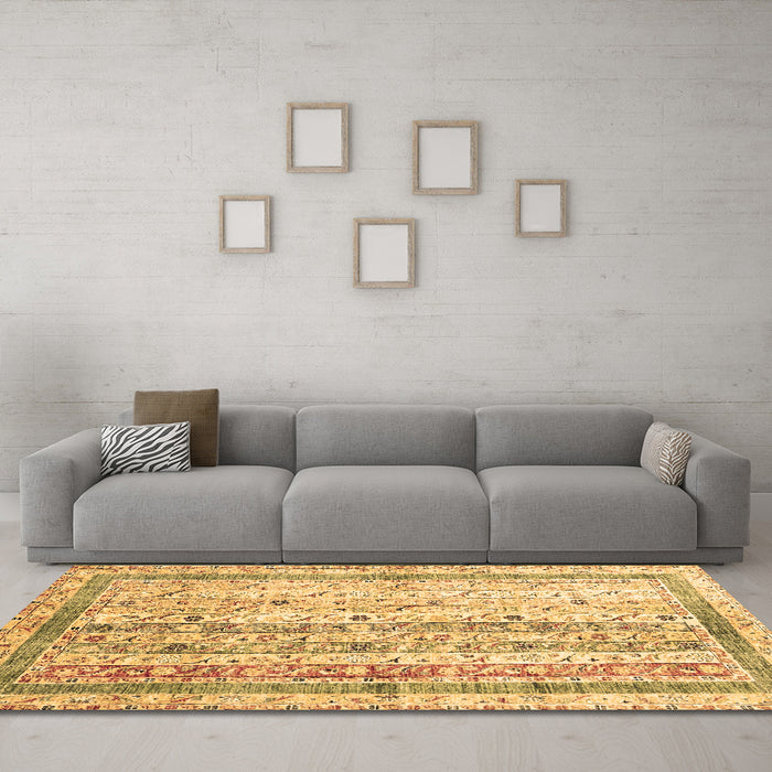 Machine Washable Abstract Brown Contemporary Rug in a Living Room,, wshcon3087brn