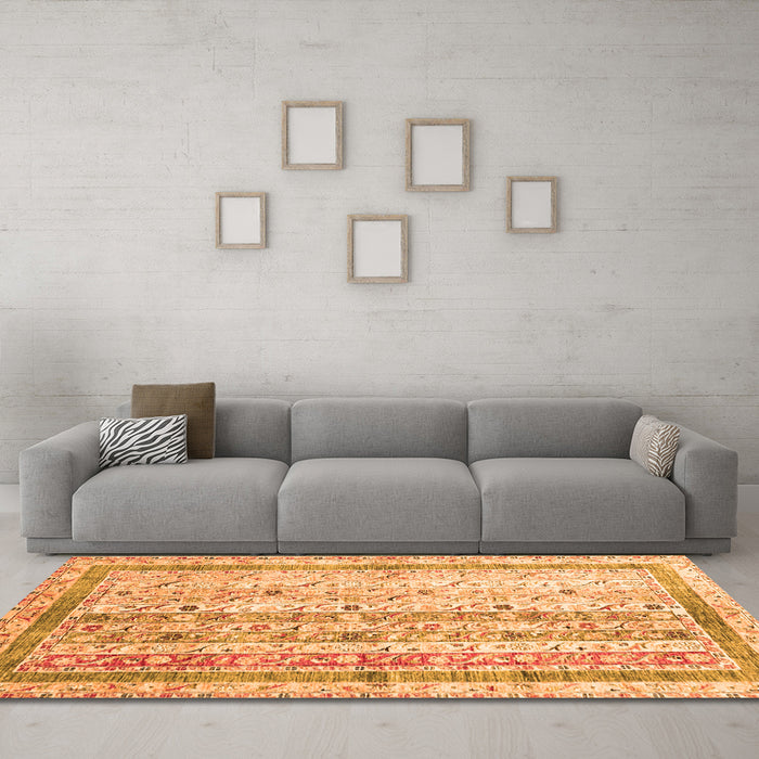 Machine Washable Abstract Orange Contemporary Area Rugs in a Living Room, wshcon3087org