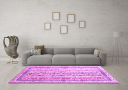 Machine Washable Abstract Purple Contemporary Area Rugs in a Living Room, wshcon3087pur