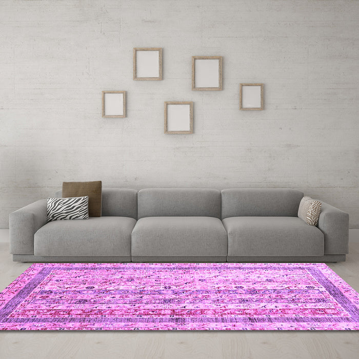 Machine Washable Abstract Purple Contemporary Area Rugs in a Living Room, wshcon3087pur