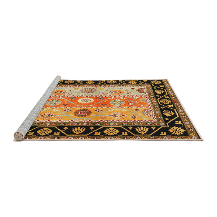 Serging Thickness of Contemporary Metallic Gold Abstract Machine Washable Rug, wshcon3088
