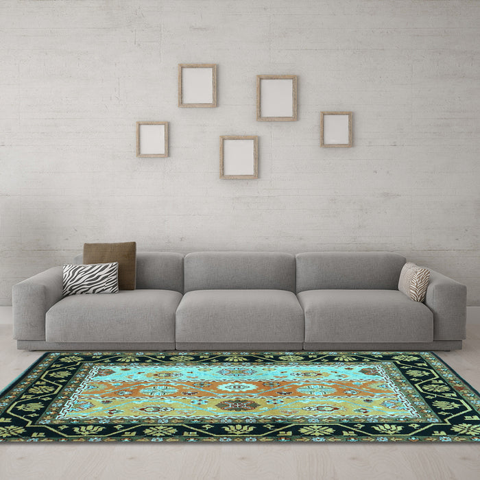 Machine Washable CON3088X Light Blue CON3088X Rug in a Living Room, wshcon3088lblu