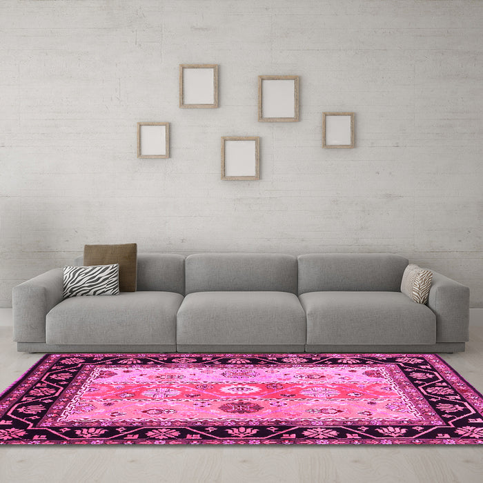 Machine Washable CON3088X Pink CON3088X Rug in a Living Room, wshcon3088pnk