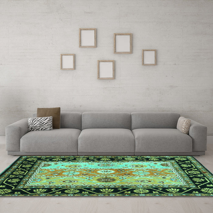 Machine Washable CON3088X Turquoise CON3088X Area Rugs in a Living Room,, wshcon3088turq