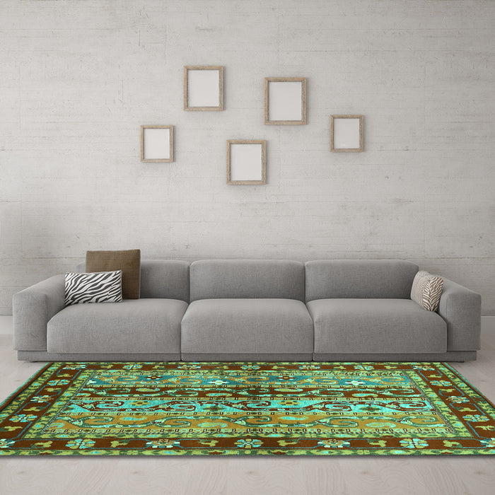 Machine Washable CON3089X Turquoise CON3089X Area Rugs in a Living Room,, wshcon3089turq