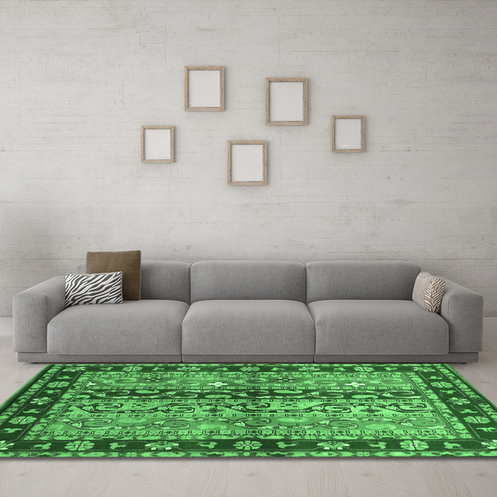 Machine Washable CON3089X Emerald Green CON3089X Area Rugs in a Living Room,, wshcon3089emgrn