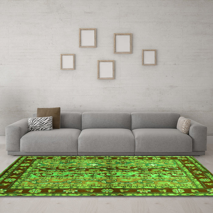 Machine Washable CON3089X Green CON3089X Area Rugs in a Living Room,, wshcon3089grn
