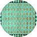 Round Machine Washable Southwestern Turquoise Country Area Rugs, wshcon308turq