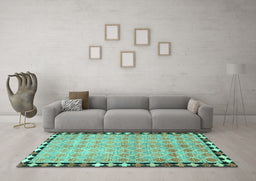 Machine Washable Southwestern Turquoise Country Area Rugs in a Living Room,, wshcon308turq