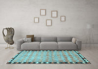 Machine Washable Southwestern Light Blue Country Rug, wshcon308lblu