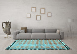 Machine Washable Southwestern Light Blue Country Rug in a Living Room, wshcon308lblu