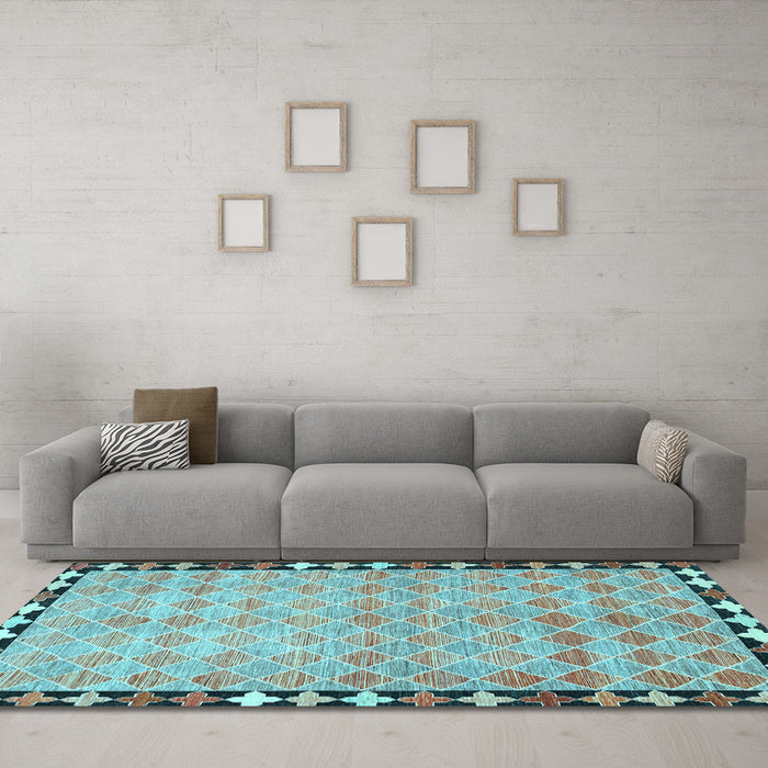 Machine Washable Southwestern Light Blue Country Rug in a Living Room, wshcon308lblu