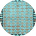 Round Machine Washable Southwestern Light Blue Country Rug, wshcon308lblu