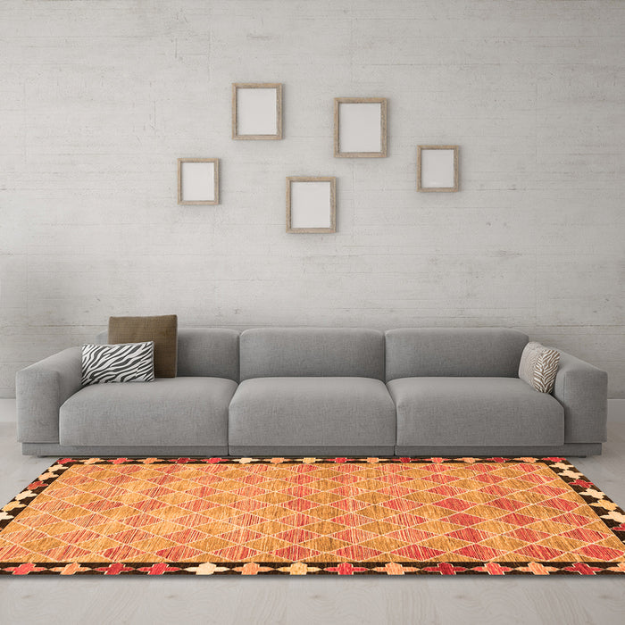Machine Washable Southwestern Orange Country Area Rugs in a Living Room, wshcon308org